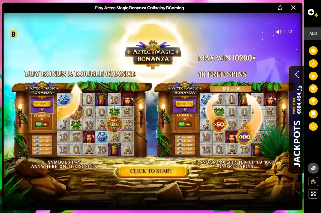 Aztec Magic Bonanza with Just Casino Free Chip Feature